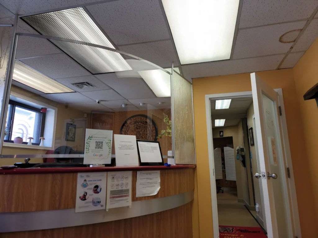 reception area of our dental clinic in little italy, on